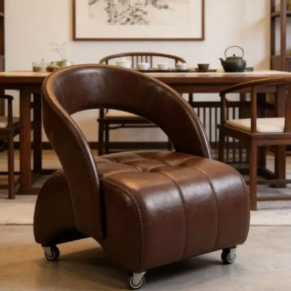 Vintage LeatSpace Saving Accent Chair for Living Room Office Retro Leather Sofa with Wheels L44cm W40cm H48cm