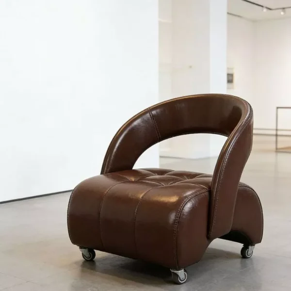 Vintage LeatSpace Saving Accent Chair for Living Room Office Retro Leather Sofa with Wheels L44cm W40cm H48cm